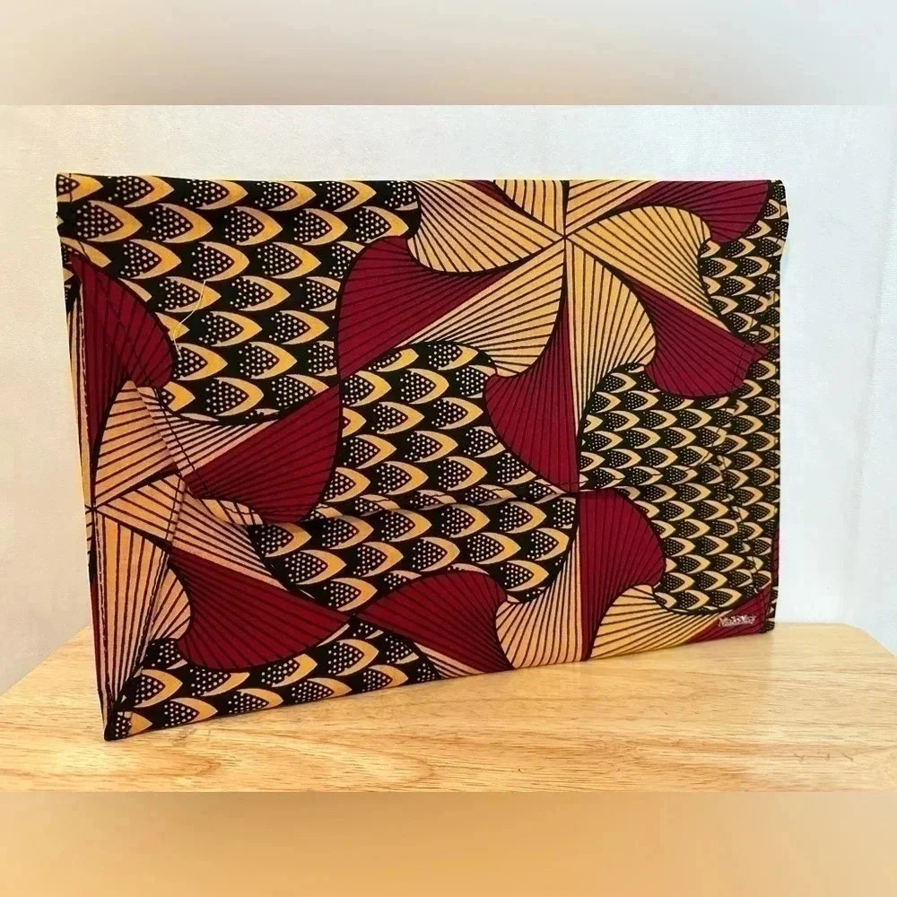 Mak Nisy Unique Hand-Crafted Red and Gold Geometric Printed Large Clutch
